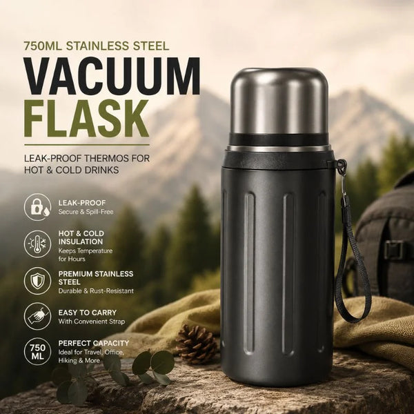 Stainless Steel Vacuum Flask 750ml – Leak-Proof Thermos Bottle for Hot & Cold Drinks