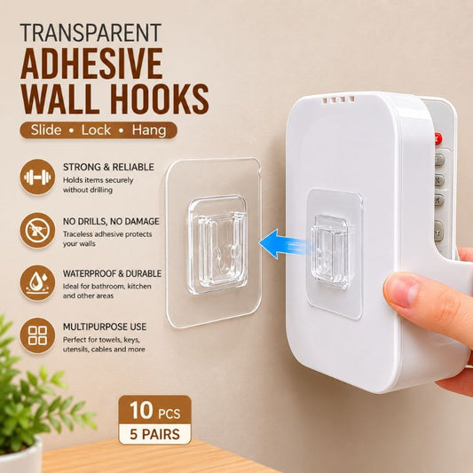 Transparent Adhesive Wall Hooks – Strong Non-Punching Traceless Fixing Sticker (4 Pcs / 2 Pairs)