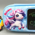 Unicorn Themed Kids Pencil Pouch With LCD Writing Tablet