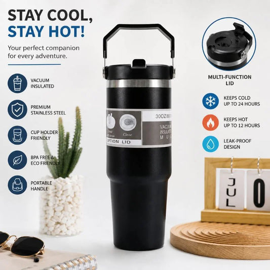 Vacuum Insulated Stainless Steel Travel Mug with Handle