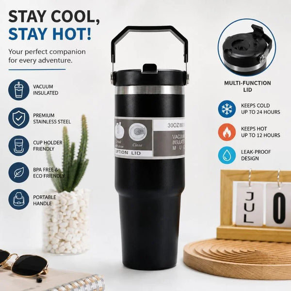 Vacuum Insulated Stainless Steel Travel Mug with Handle