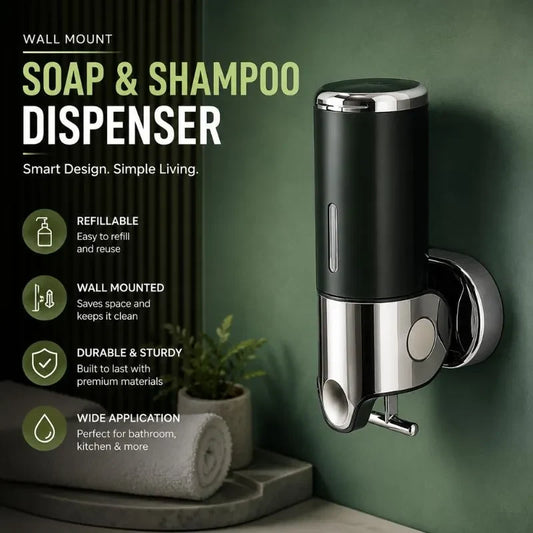 Wall Mount Soap & Shampoo Dispenser – Refillable Liquid Soap Holder for Bathroom & Kitchen