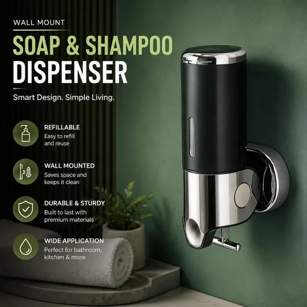 Wall Mount Soap & Shampoo Dispenser – Refillable Liquid Soap Holder for Bathroom & Kitchen
