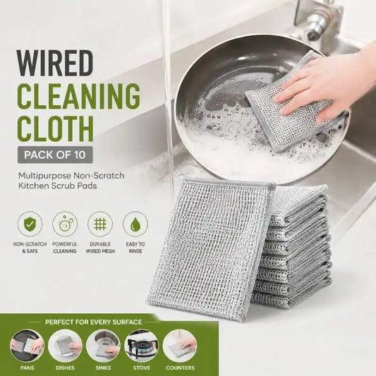 Wired Cleaning Cloth Pack of 10 – Multipurpose Non-Scratch Kitchen Scrub Pads