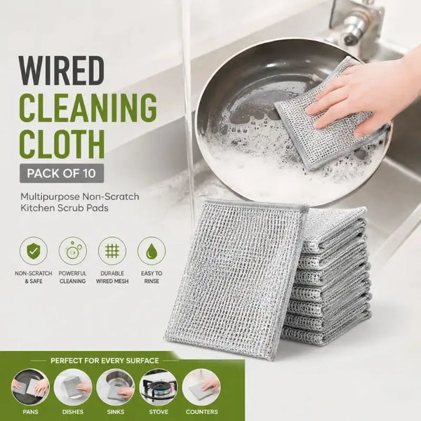 Wired Cleaning Cloth Pack of 10 – Multipurpose Non-Scratch Kitchen Scrub Pads