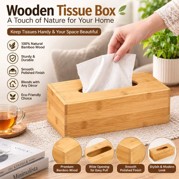 Wooden Tissue Box Holder for Home, Office & Bathroom