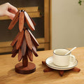 Creative Wooden Coaster Set – Tree Design Foldable Table Protector