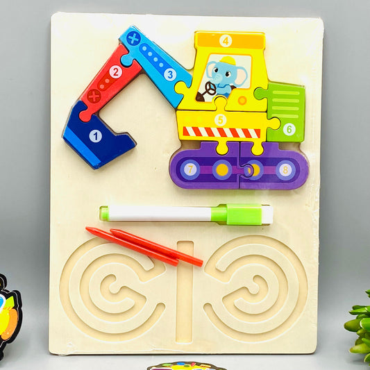 Wooden Mini Excavator Puzzle & White Board