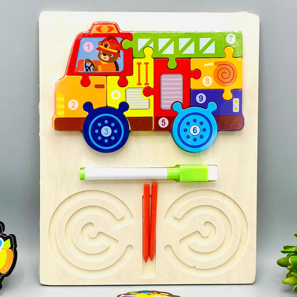 Wooden Mini Fire Truck Puzzle & White Board