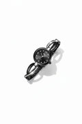 Elegant black wristwatch with a round dial and sparkling crystal-studded chain bracelet