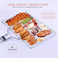 Large stainless steel grilling rack with assorted grilled meats, sausages, vegetables for 3-5 people