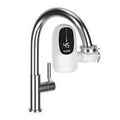 Modern stainless steel kitchen faucet with digital water temperature display and filter attachment